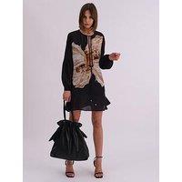 Religion Twist Mini Dress With Large Placement Prints - Beige/Black