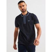 Boss Philix Tape Regular Fit Zip Polo Shirt- Navy