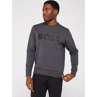 Boss Salbo Regular Fit Rubberised Chest Logo Crew Neck Sweatshirt - Dark Grey