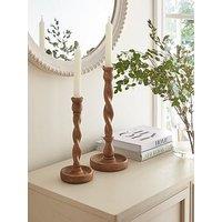 Very Home Set Of 2 Twist Wooden Candle Sticks
