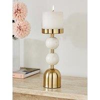Very Home Pillar Candle Holder With Double Bobble Detail - Marble/Brass