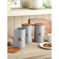 Very Home Set Of 3 Ribbed Tea/Coffee/Sugar Grey Canister - Lime Stone 16-4702 Tpg