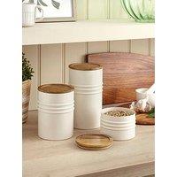 Very Home Set Of 3 White Half Ribbed Canister