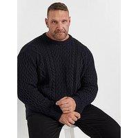 Badrhino Heavy Cable Knit Crew Neck Knitted Jumper - Blue