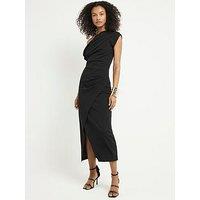 River Island Asymmetric Drape Midi Dress - Black