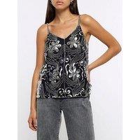 River Island Embroidered Floral Cami - Black