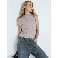 River Island Studded Shoulder Padded Top - Beige