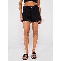 V By Very Crochet Hem Denim Shorts - Black