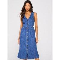 V By Very Sleeveless V Neck Denim Midi Dress - Dark Wash