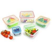 Lock And Lock 5Pce Container Set - Square & Nestable With Col Seals 2.1Lt/1.3Lt/820Ml/430Ml/180Ml