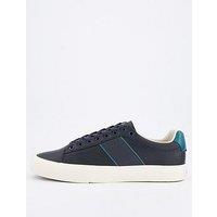 Boss Aiden Pipe Trim Leather Lace Tennis Sneakers - Navy
