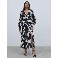 Pretty Lavish Printed Balloon Sleeve Dress - Black & White - Multi