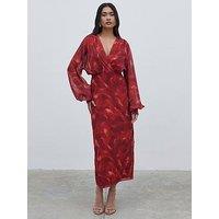 Pretty Lavish Floral Batwing Midaxi Dress - Dark Red
