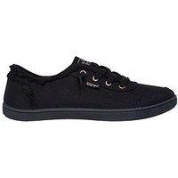 Skechers Bobs B Cute Slip On Faux Lace Trainer - Black Canvas/ Trim