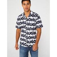 Hugo Ellino Relaxed Fit All Over Print Cuban Short Sleeve Shirt - White/Multi
