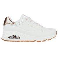 Skechers Uno Durabuck Metallic Trimmed Slip On Trainer - White/Rose Gold Duraleather/Mesh Trim
