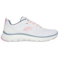 Skechers Flex Appeal 5.0 Engineered Mesh Lace-Up Trainer - White Mesh/Pink & Light Blue Trim