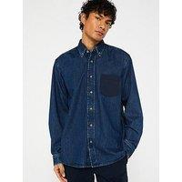 Boss Lambey Relaxed Fit Nylon Back Denim Overshirt - Dark Blue