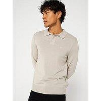 Boss Avac Regular Long Sleeve Knitted Polo - Light Beige