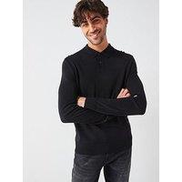Boss Avac Regular Long Sleeve Knitted Polo - Black