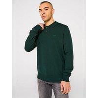 Boss Avac Regular Fit Long Sleeve Knitted Polo Shirt - Dark Green