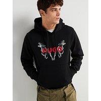 Hugo Dueleyo Regular Fit Back Print Dog Logo Hoodie - Black