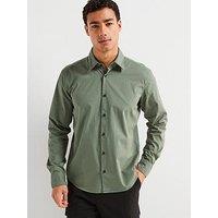 Hugo Ermo Patch Logo Slim Fit Long Sleeve Shirt - Green
