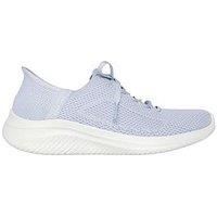Skechers Ultra Flex 30 Engineered Stretch Knit Fixed Laced Slip-Ins W/ Air-Cooled Knit/Trim - Light Blue
