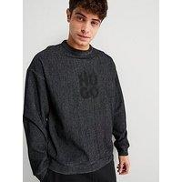 Hugo Dinkam Oversized Fit Smoky Logo Ribbed Sweatshirt - Black