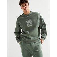 Hugo Dinkam Oversized Fit Smoky Logo Ribbed Sweatshirt - Green