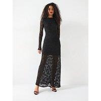 V By Very Lace Slash Neck Midaxi Dress - Black