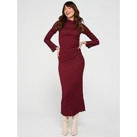 V By Very Textured Fluted Sleeve High Neck Midaxi Dress - Purple