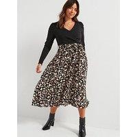 V By Very Curve 2 In 1 Animal Print Midi Dress - Print