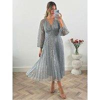 Style Cheat Dannica Metallic Long Sleeve Midaxi Dress - Silver