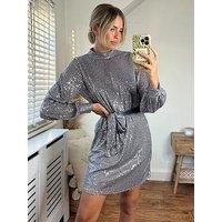 Style Cheat Sequin High Neck Mini Dress - Silver