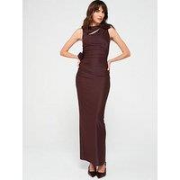 V By Very Draped Corsage Maxi Dress - Brown