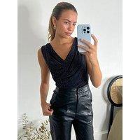 Style Cheat Lurex Draped Ruched Top - Black
