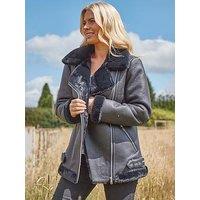 Roman Faux Fur Lined Zip Detail Aviator Jacket - Black