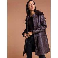 Roman Waxed Longline Hooded Coat - Chocolate