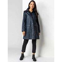 Roman Waxed Longline Hooded Coat - Navy