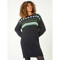 Roman Nordic Print Knitted Jumper Dress - Black