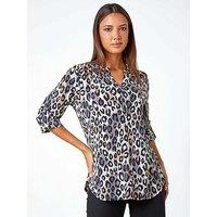 Roman Animal Print Stretch Blouse - Taupe