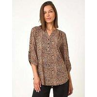 Roman Animal Print Stretch Blouse - Beige