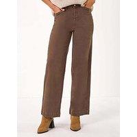 Roman Cotton Blend Wide Leg Stretch Jeans - Chocolate