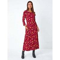 Roman Floral Print Pocket Detail Midi Dress - Rust