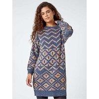 Roman Geometric Print Jacquard Jumper Dress - Grey