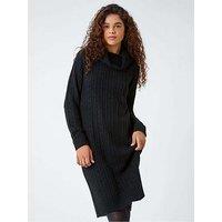Roman Roll Neck Knitted Jumper Dress - Black