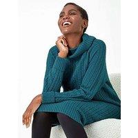 Roman Roll Neck Knitted Jumper Dress - Teal