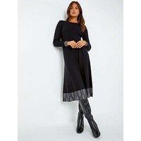 Roman Ribbed Stretch Knit Border Print Dress - Black