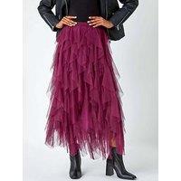 Roman Elasticated Mesh Layered Skirt - Wine